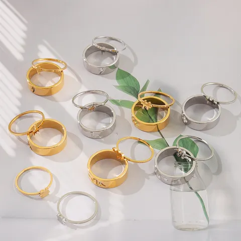 Stainless Steel Couple Rings Gold Plated Lightning Dinosaur Snake Open Ring Minimalist Geometric Finger Ring Jewelry