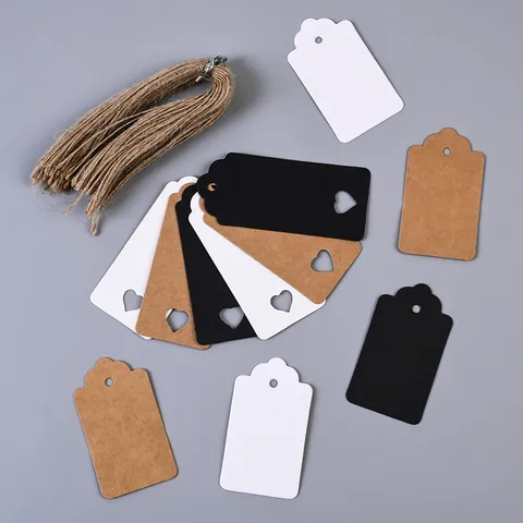 Étiquettes Cadeaux en Papier Kraft Vierge Découpe Cœur En Carton Étiquettes Suspendues Avec Ficelle Pour Vêtements Affichage De Prix Fête Décoration De Mariage