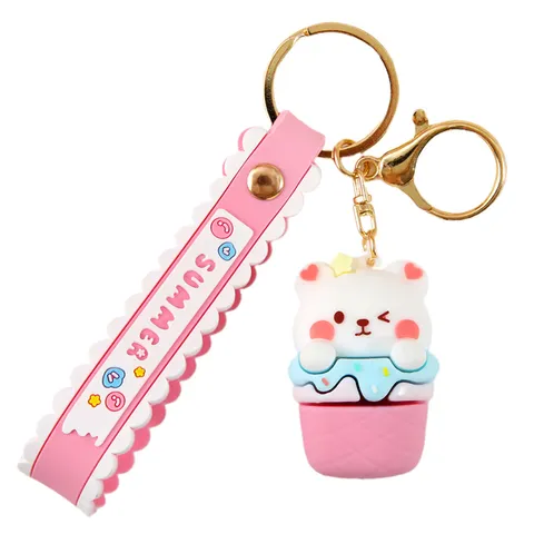 Mignon Dessin Animé Silicone Porte-clés Animal Nourriture Pendentif Avec Dragonne Sac Suspendu Ornement Clé De Voiture Cadeau