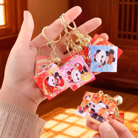Süßer Cartoon Panda Zauberwürfel Schlüsselanhänger Neujahr Glücksbringer Kunststoff Metallring Taschenanhänger Schülergeschenk