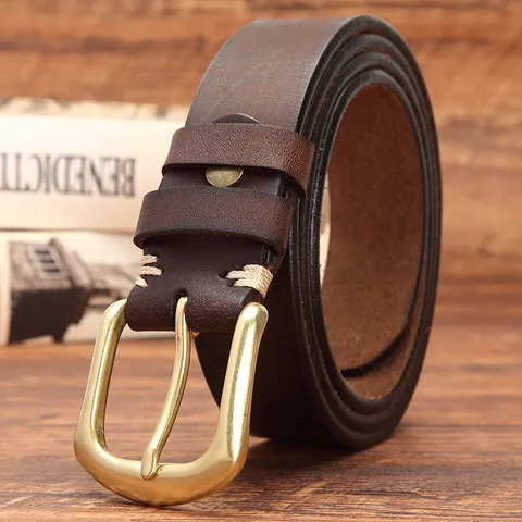 Men's Genuine Leather Belt Vintage Casual Pin Buckle Belt Brass Buckle Heavy Duty Jeans Belt For Men Fashion Accessories