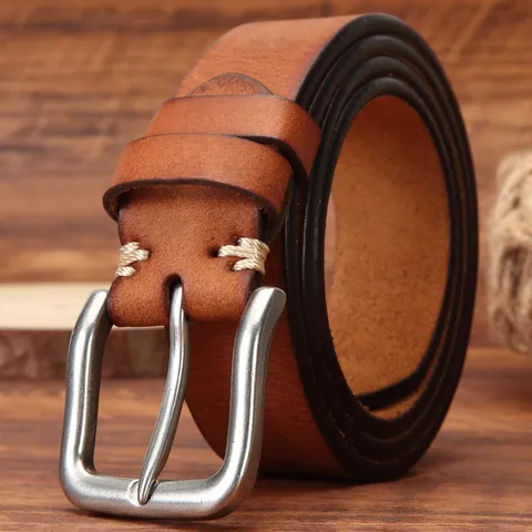 Men Genuine Leather Belt Retro Casual Vintage Cowhide Jeans Belt With Metal Pin Buckle Stylish Business Trouser Belt For Men