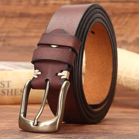 Men's Genuine Leather Belt Vintage Casual Cowhide Belt With Metal Pin Buckle Classic Business Jeans Belt