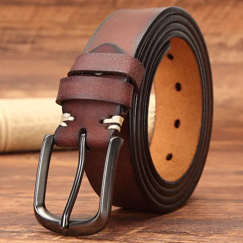 Men's Genuine Leather Belt Vintage Casual Top Layer Cowhide Belt With Metal Pin Buckle For Jeans Business Daily Wear