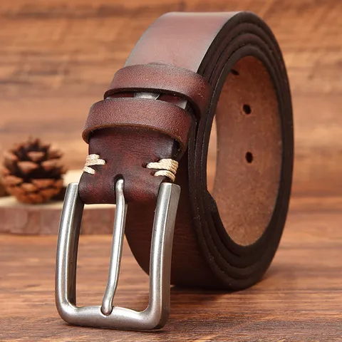 Men Vintage Genuine Cowhide Leather Belt Casual Metal Pin Buckle Strap Classic Business Fashion Waistband