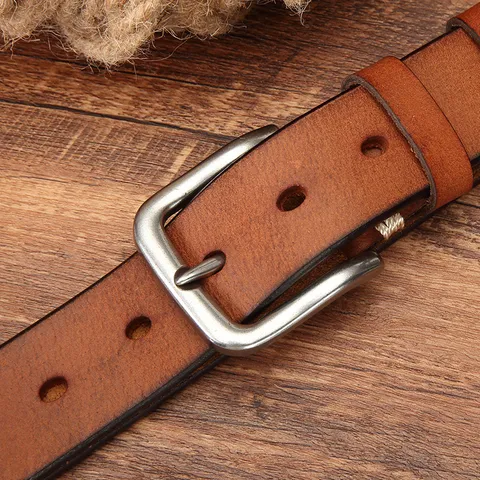 Men Genuine Leather Belt Retro Casual Vintage Cowhide Jeans Belt With Metal Pin Buckle Stylish Business Trouser Belt For Men