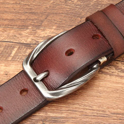 Men's Genuine Cowhide Leather Belt Vintage Casual Pin Buckle Business Trousers Belt Fashion Top-Layer Leather Belt
