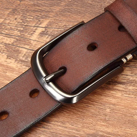 Men's Genuine Leather Belt Vintage Casual Top Layer Cowhide Belt With Metal Pin Buckle For Jeans Business Daily Wear