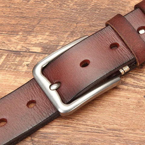 Men Vintage Genuine Cowhide Leather Belt Casual Metal Pin Buckle Strap Classic Business Fashion Waistband