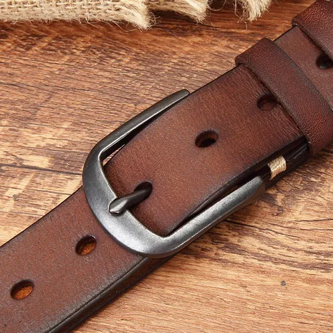 Men's Genuine Leather Belt Vintage Casual Cowhide Belt With Solid Metal Pin Buckle For Jeans
