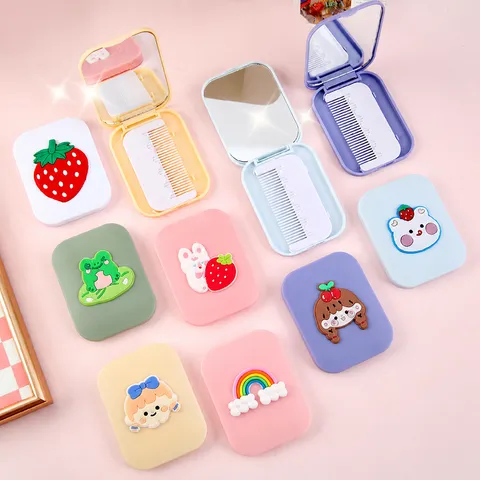 Miroir de Maquillage Pliable Portable Mignon Dessin Animé Plastique Poche Cosmétique Miroir avec Peigne