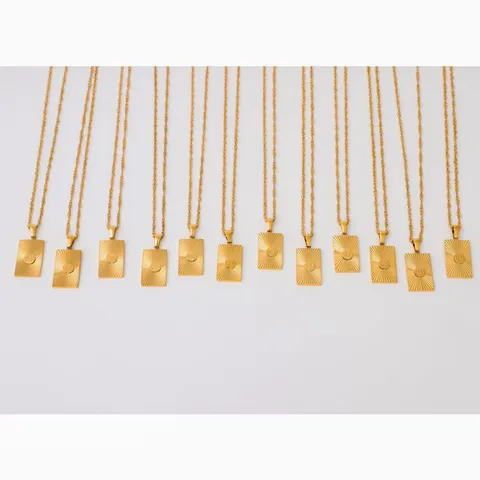 Collar con Colgante de Rectángulo de Acero Inoxidable Minimalista Chapado en Oro Joyería del Zodiaco Regalo Para Mujer