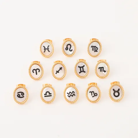 Pendientes de Botón de Zodiaco de Concha de Acero Inoxidable Minimalista Chapado en Oro de 18K Joyería de Moda