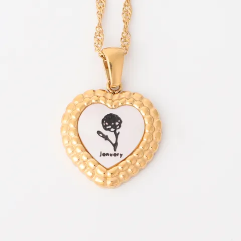 Collar con Colgante de Concha de Flor de Mes de Nacimiento de Corazón Chapado en Oro de 18K de Acero Inoxidable Minimalista para Mujer Joyería de Moda