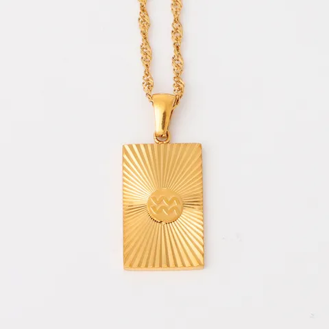 Collar con Colgante de Rectángulo de Acero Inoxidable Minimalista Chapado en Oro Joyería del Zodiaco Regalo Para Mujer