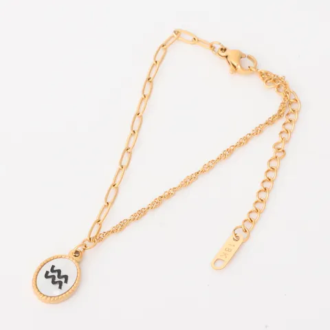 Minimalista Acero Inoxidable Chapado en Oro de 18K Signo del Zodiaco Concha Pulsera Moda Joyería Mujer Encanto Pulsera Regalo