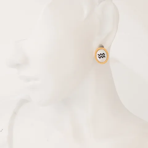 Pendientes de Botón de Zodiaco de Concha de Acero Inoxidable Minimalista Chapado en Oro de 18K Joyería de Moda