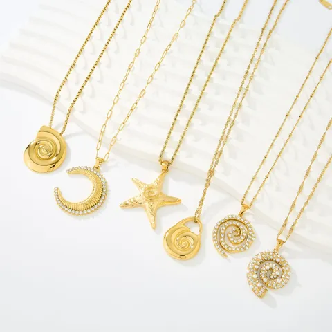 Collar con Colgante de Estrella de Mar de Concha de Strass de Acero Inoxidable de Moda Chapado en Oro Collar de Cadena de Ola de Perla Artificial Regalo de Joyería para Mujer
