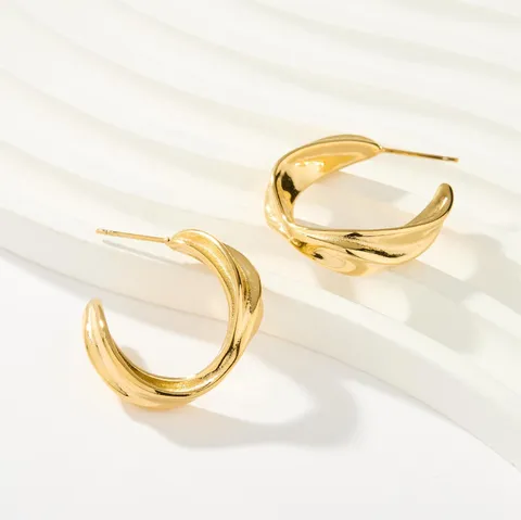 Pendientes de Aro Torcidos en Forma de Gota de Acier Inoxidable Minimalista Para Mujeres Joyas de Pendientes de Botón Geométricos Rayados Calados de Lujo