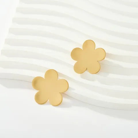 Pendientes de Botón de Flor de Acero Inoxidable Cepillado Elegantes para Mujer Chapados en Oro 18K Corazón Geométrico Redondo Ovalado
