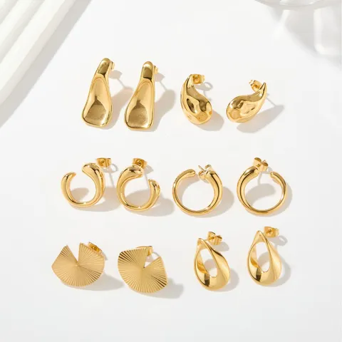 Fashion Minimalist Stainless Steel Irregular Geometric Stud Earrings Elegant Gold Plated Statement Fluid Metallic Earrings For Women Jewelry Gift