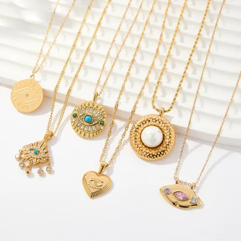 Collar de Colgante de Mal de Ojo de Acero Inoxidable Chapado en Oro Cadena Torsonada Strass Corazón Choker Geométrico Joyería Mujer Hombre