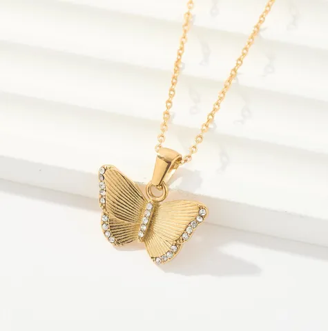 Collar con Pendentif Elegante de Acero Inoxidable Chapado en Oro Strass Mariposa Trébol Cruz Hoja Colgante Gargantilla Cadena para Mujer Joyería de Moda