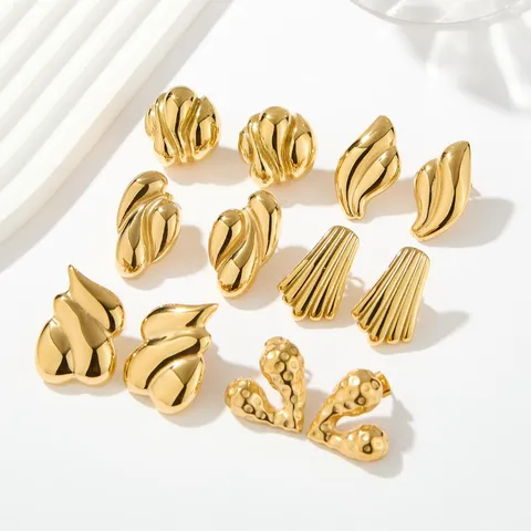 Euro-American Style Stainless Steel 18K Gold Plated Geometric Irregular Earrings High Quality Abstract Fluid Stud Earrings For Women Daily Party Jewelry