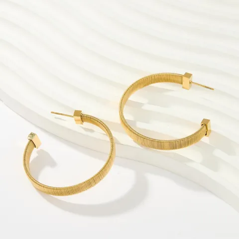 Retro Stainless Steel Geometric Hoop Earrings For Women Gold Plated Vintage Textured Bamboo Joint Hoop Earrings Fashion Commute Jewelry Gift