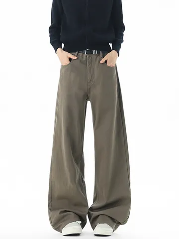 Pantalón Casual Cleanfit para Hombre Puro Algodón Pierna Recta Minimalista Americano Corte Holgado Color Sólido Largo