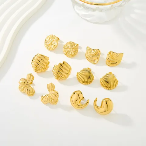 Pendientes Geométricos Irregulares de Acero Inoxidable Chapado en Oro de 18K Minimalistas para Mujer Pendientes de Botón Texturizados