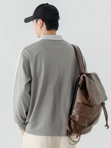 Heren Smart Casual Kleurblok Pullover Sweatshirt Omslagkraag Lange Mouwen Top Los Patchwork Mode Kleding Voor Jonge Mannen