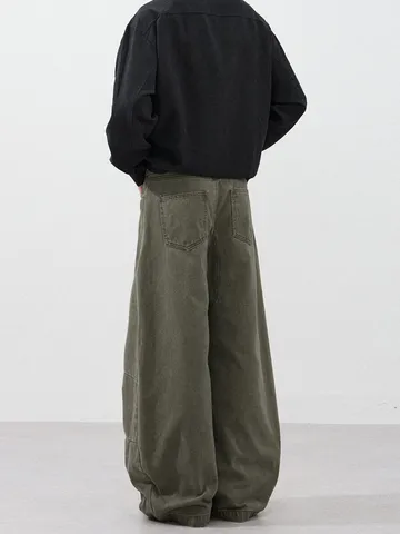 Men Trendy Design Curved Silhouette Cargo Pants Cotton Loose Fit Wide Leg Casual Trousers Patchwork Streetwear Baggy Cargo Pants