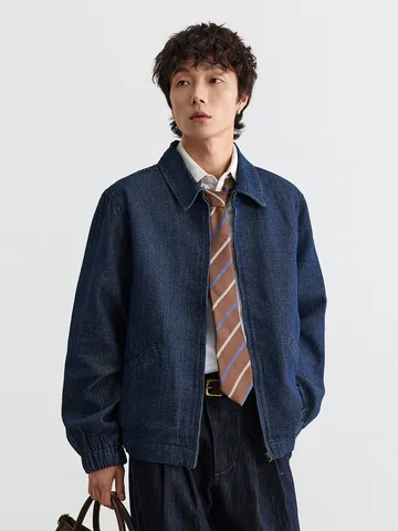 Chaqueta Harrington Estilo Americano Cleanfit para Hombre Mujer Vintage Old Money Boxy Denim Algodón Chaqueta Casual Top