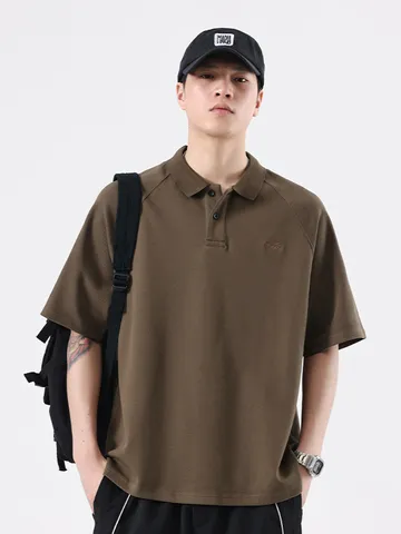 Polo da Uomo Vintage a Manica Corta in Misto Cotone Revers Casual Ricamato Lettera Hustle Top Estivo Traspirante Maglietta