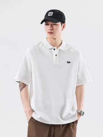 Polo da Uomo Vintage a Manica Corta in Misto Cotone Revers Casual Ricamato Lettera Hustle Top Estivo Traspirante Maglietta