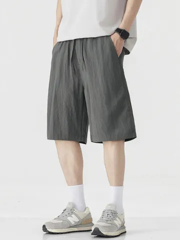 Men's Casual Shorts Lyocell Tencel Linen Blend Loose Fit Drawstring Waist Summer Breathable Quick Dry Five Point Bottom Pants