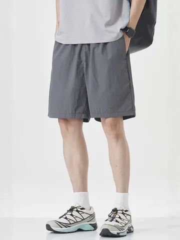Men Loose Straight Ice Silk Shorts Summer Quick Dry Five Point Pants Casual Solid Color Lightweight Breathable Outdoor Bottoms