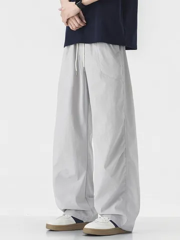 Heren Casual Polyester Cargobroek Los Rechte Pijpen Sneldrogend Lange Broek Effen Kleur Trekkoord Zakken Outdoor Broek