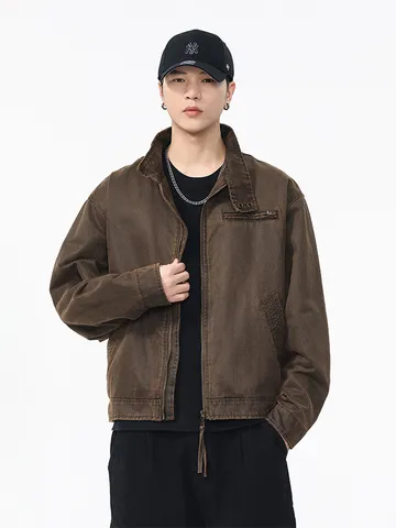 Heren Amerikaanse Vintage Olie Was Textuur Jas Casual Losjes Kort Kunstleer Mantel Retro Revers Rits Bovenkleding Voor Mannen
