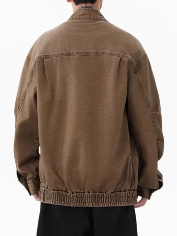 Veste Homme Rétro Japonais Patchwork Workwear Pur Coton Décontracté Streetwear Col Montant Poches Veste Coton Large Top
