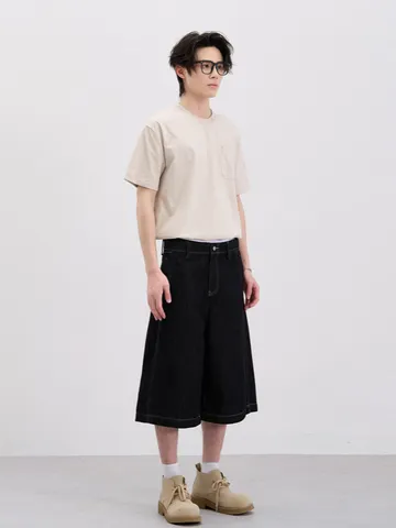 Pantaloni Cropped in Denim Nero Grezzo Lavato Retro Americano per Uomo High Street Jeans in Cotone Larghi Casual