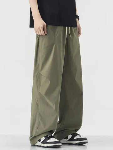 Heren Casual Polyester Cargobroek Los Rechte Pijpen Sneldrogend Lange Broek Effen Kleur Trekkoord Zakken Outdoor Broek