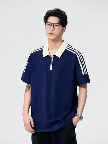 Herren Preppy-Stil Polo-Shirt Kurzarm Gestreift Farbblock Baumwolle Atmungsaktiv Casual Locker Sitzendes Polo Top Für Sommer Jugendliche