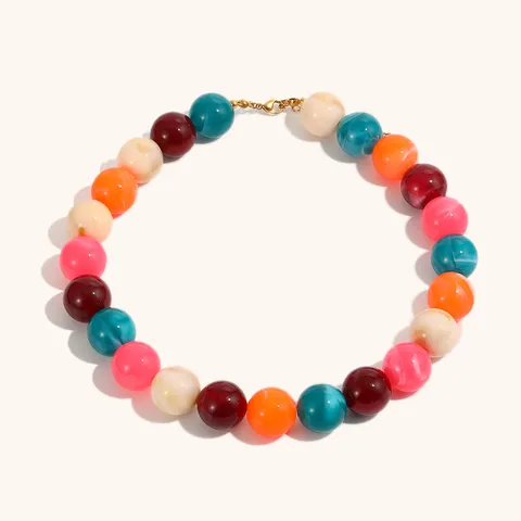 Collana di Perline in Acciaio Inossidabile Retrò Colorata Acrilico Fatta a Mano Perline Tonde Catena di Estensione per Uomo Donna Vacanza Regalo