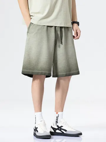 Men Casual Cotton Vintage Tie-Dye Shorts Loose Gradient Five-Point Bottom Pants Summer High Street Style Breathable Sport Short Pants