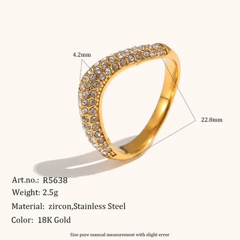 Anello in Acciaio Inossidabile a Forma di V con Strass di Moda Design di Nicchia Galvanizzato Oro Argento Regolabile Geometrico per Donna