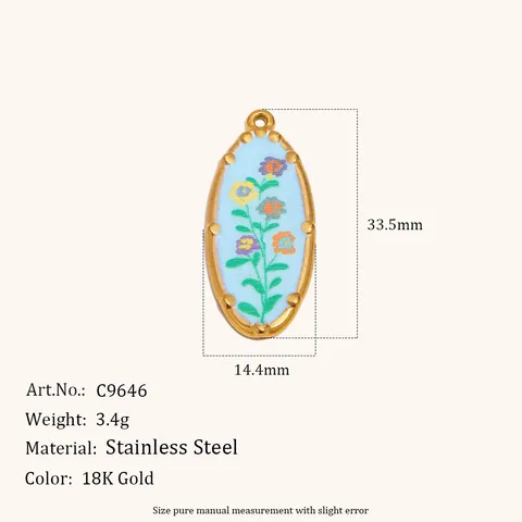 Stainless Steel Gold Plated Oval Floral Charms Vintage Aesthetic Small Botanical Flower Pendants For DIY Jewelry Making Necklaces