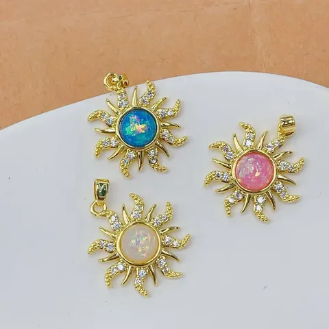 Luxury Copper Gold Plated Zirconia Sun Eight-Pointed Star Pendant Only (Without Chain) For Women Artificial Opal Inlaid Fashion Jewelry Accessories