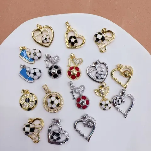 18K Gold Plated Copper Heart Soccer Pendant Zirconia Drip Oil Volleyball Football Charms For DIY Necklace Jewelry Accessories